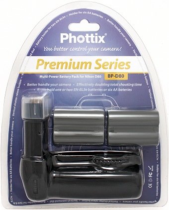 Phottix BP-D80 Premium Battery Grip + 2x En-El3e